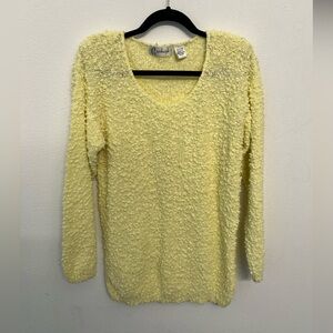Carducci Yellow Textured Knit Sweater Size L Soft Popcorn Knit